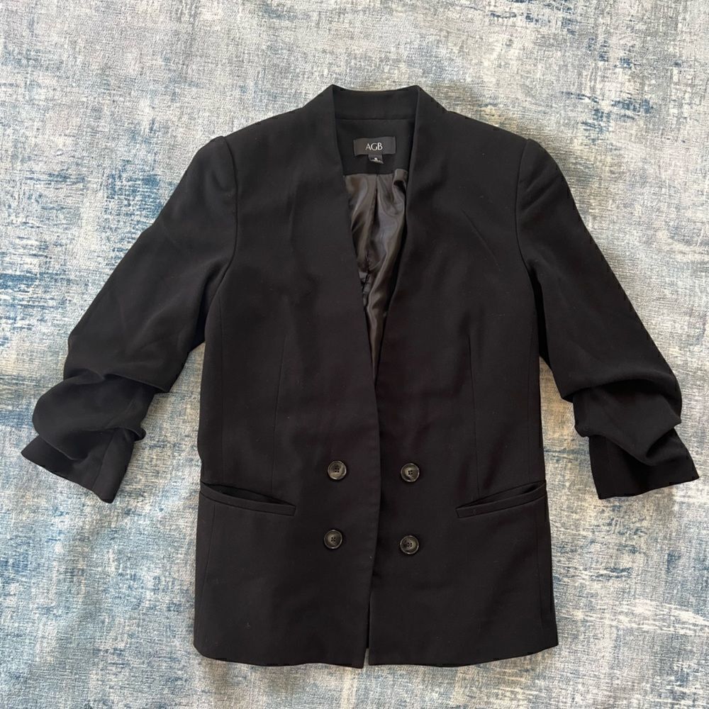 AGB Black Double-Breasted Notchless Blazer